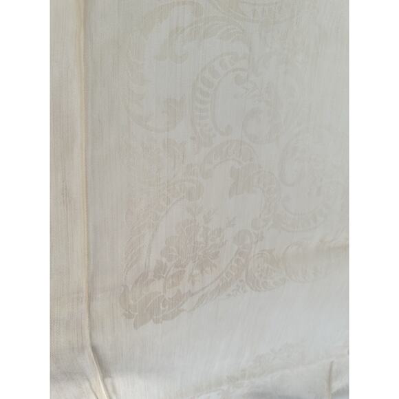 Vtg Beige Linen Double Damask Tablecloth Napkins Floral Garlands Acanthus Leave - Picture 11 of 16